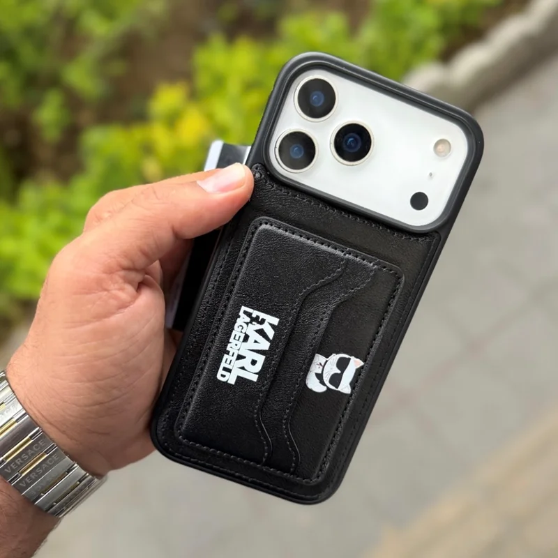 قاب چرم مشکی جاکارتی دار آیفون TR020