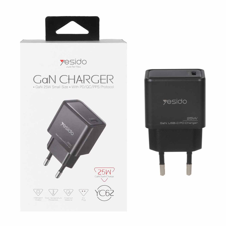 شارژر دیواری PD و فست تک پورت Yesido مدل YC62 25W کد EW005
