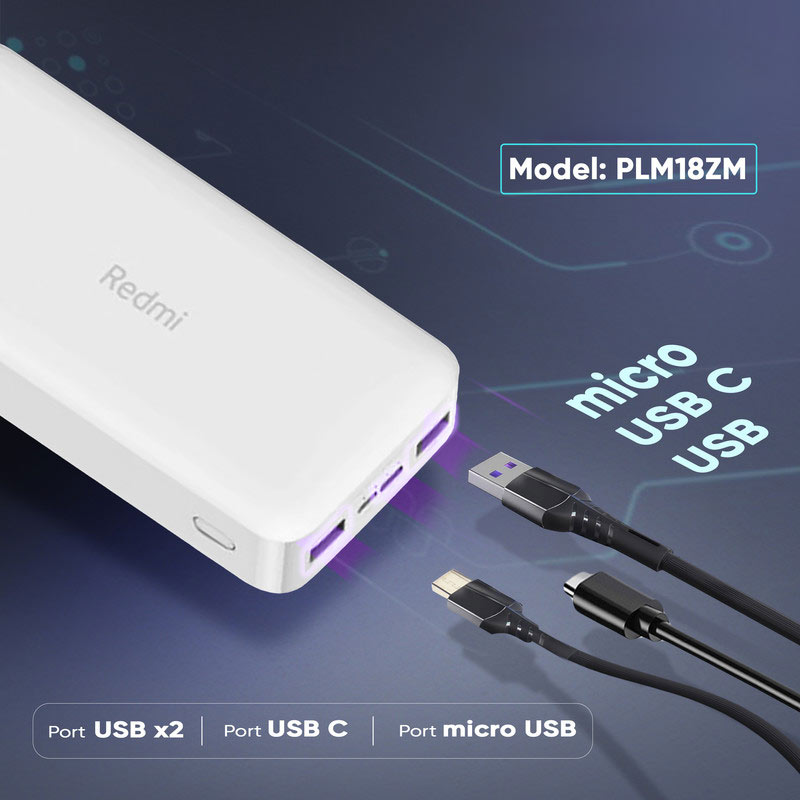 پاوربانک شیائومی مدل Redmi PB200LZM ظرفیت 20000 میلی آمپرساعت کد IX015