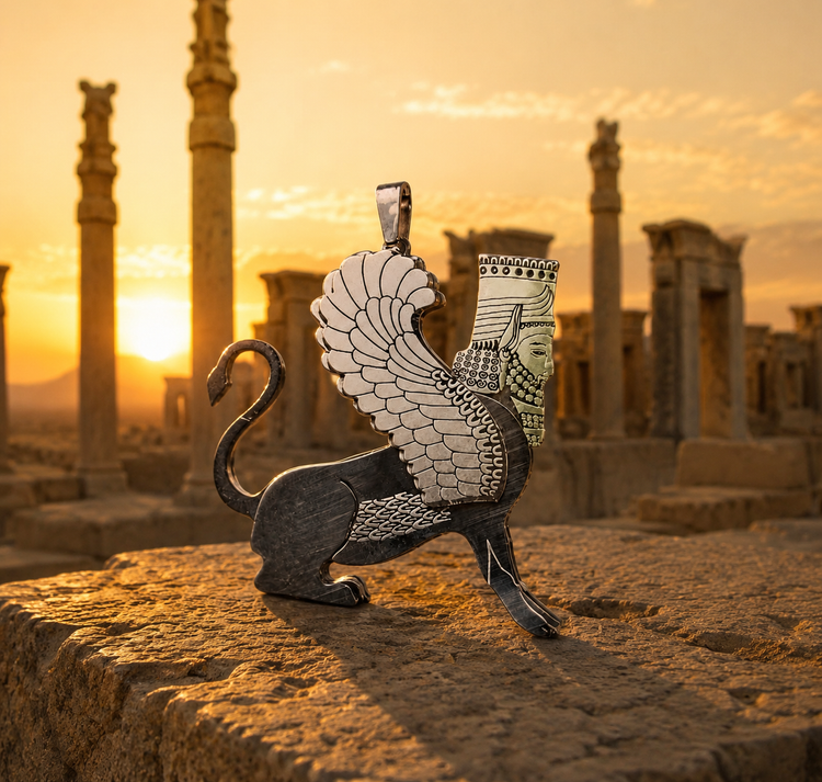 پلاک استیل طرح شیر بالدار هخامنشی ( سایز بزرگ )