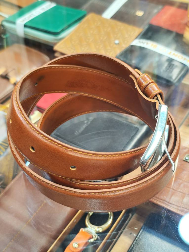کمربند چرم طبیعی رنگ عسلی - (ته باری زیر قیمت ) کد ML013