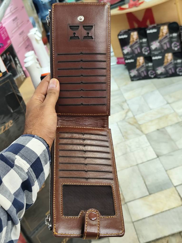 کیف پول مردانه چرم قهوهای جادار | جای مدارک فراوان (ته باری زیر قیمت ) کد ML018