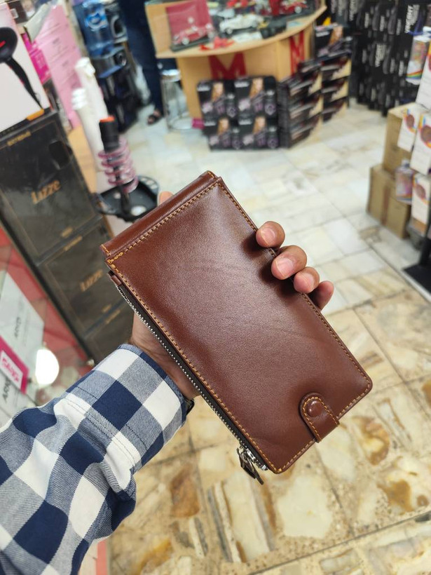 کیف پول مردانه چرم قهوهای جادار | جای مدارک فراوان (ته باری زیر قیمت ) کد ML018