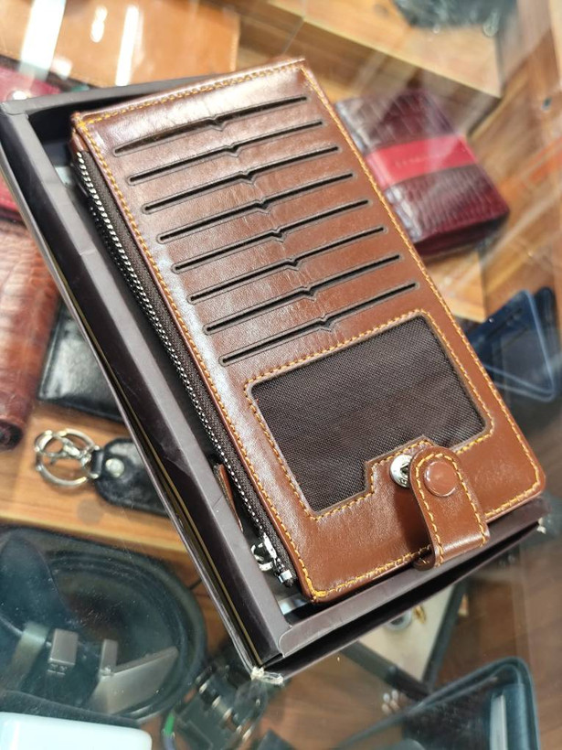 کیف پول مردانه چرم قهوهای جادار | جای مدارک فراوان (ته باری زیر قیمت ) کد ML018