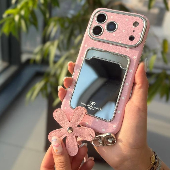 قاب آیفون pink mirror strap همراه با بندآویز کد TR047