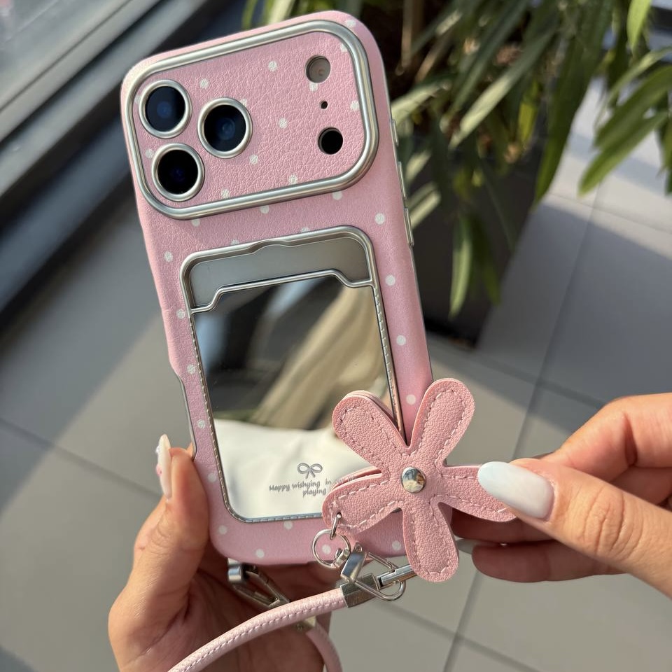 قاب آیفون pink mirror strap همراه با بندآویز  کد TR047