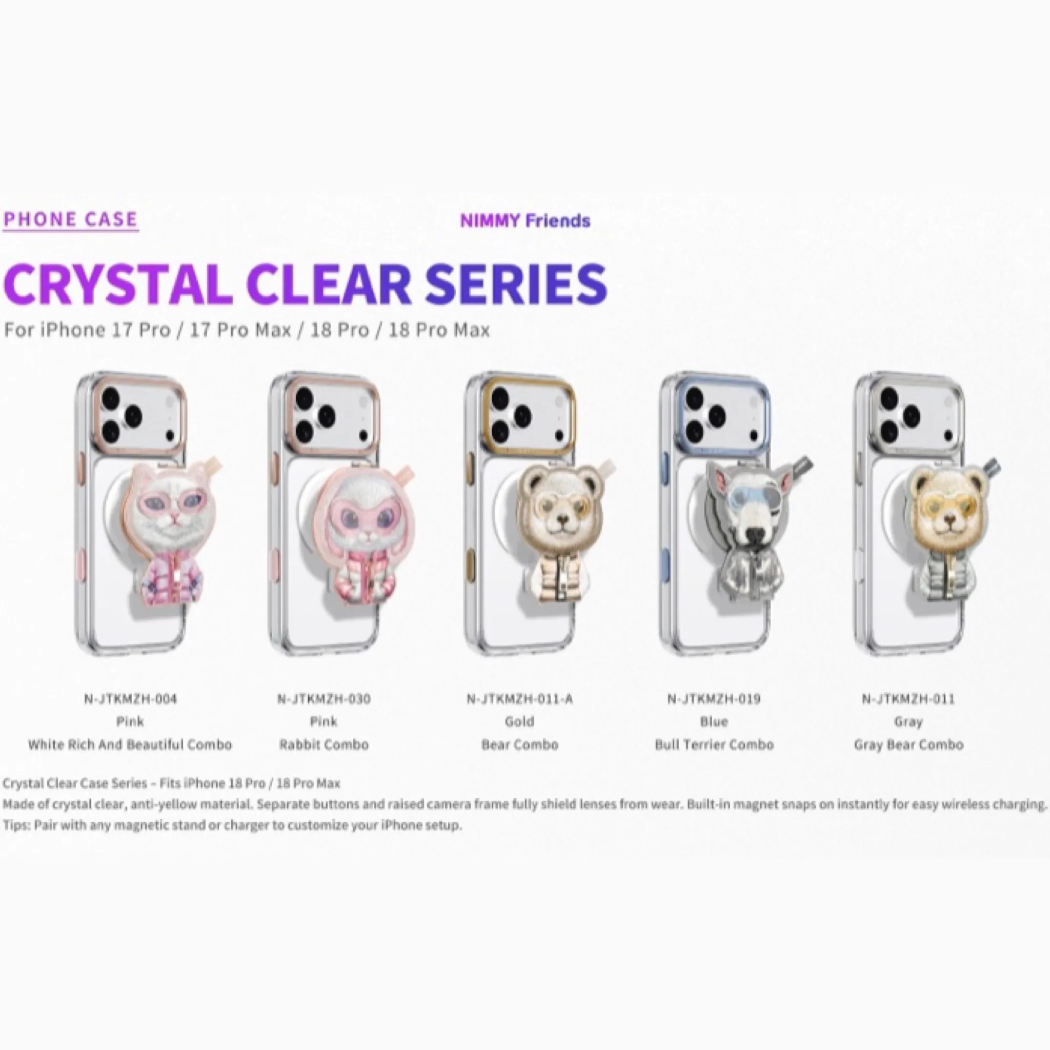 ست قاب شفاف و استند مگنتی Glasses Series نیمی Nimmy Magnetic Crystal Clear آیفون سری 17 & 18 (GN154)