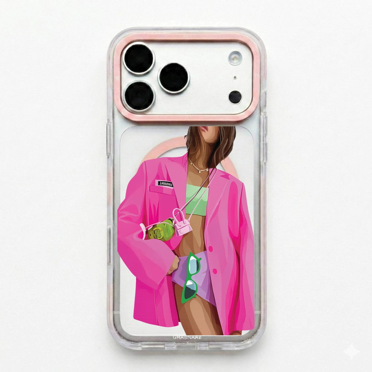 قاب دختر کت صورتی Pink Girl با مگ سیف قاب ناب ghabnaab آیفون (GN181)