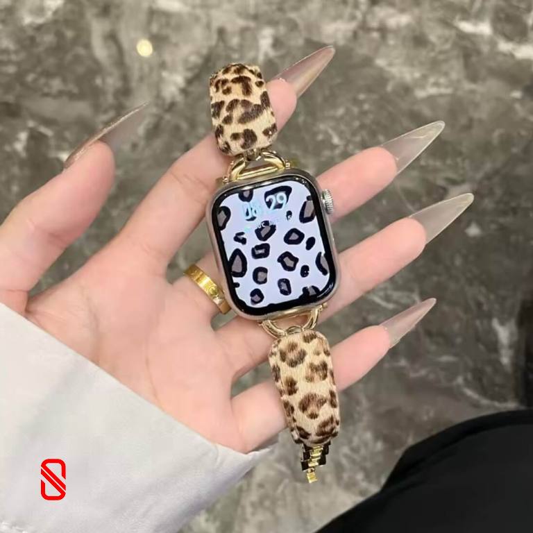 بند اپل واچ چرم گوشواره ای پلنگی (GN235)