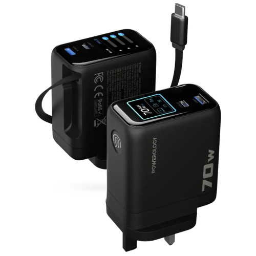 آداپتور پاورولوژی Powerology 70W Al TFT Adapter Retractable Type-C Cable (GN293)