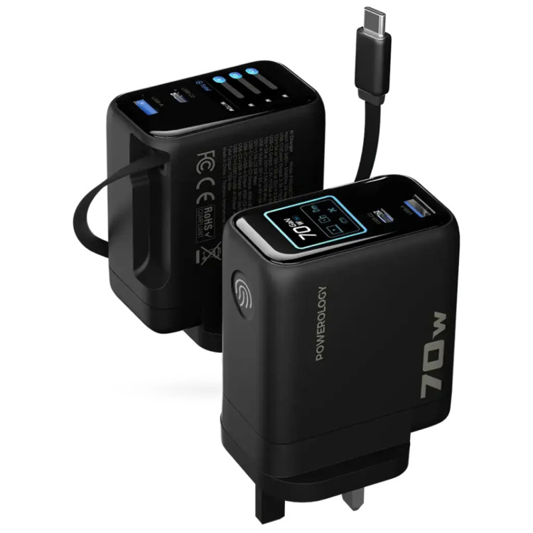 آداپتور پاورولوژی Powerology 70W Al TFT Adapter Retractable Type-C Cable (GN293)
