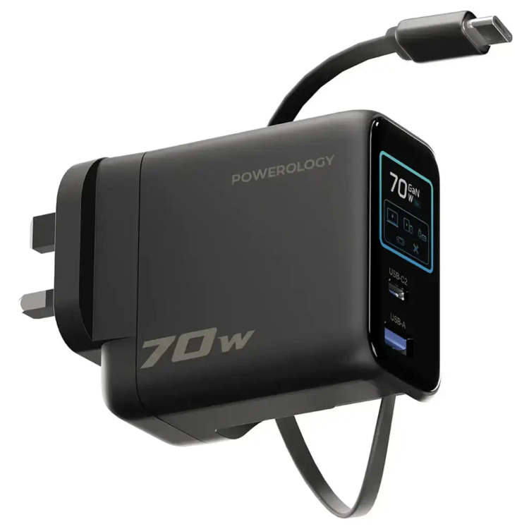آداپتور پاورولوژی Powerology 70W Al TFT Adapter Retractable Type-C Cable (GN293)
