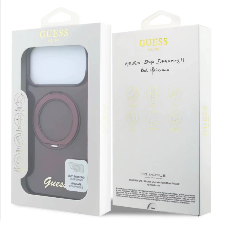 قاب Guess MagSafe IML Hard with Ring Stand & Script Metal Logo (GN428)