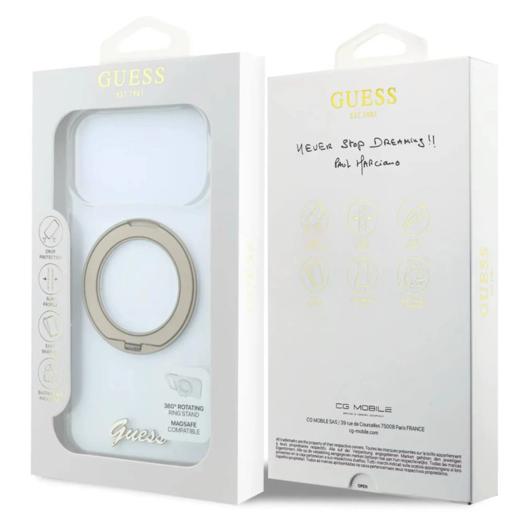 قاب Guess MagSafe IML Hard with Ring Stand & Script Metal Logo (GN428)