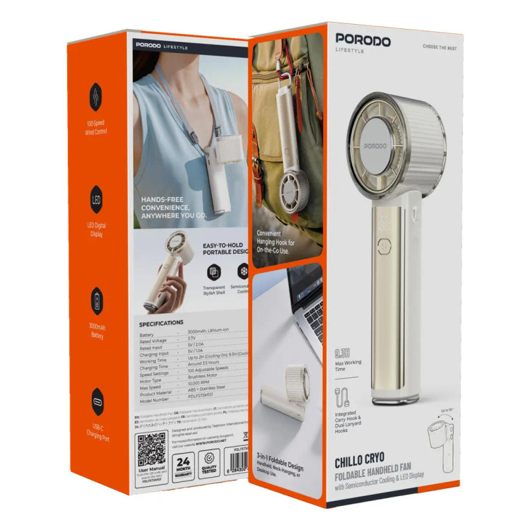 پنکه دستی ، شارژی پورودو Porodo Chillo Cryo Foldable Handheld Fan (GN444)