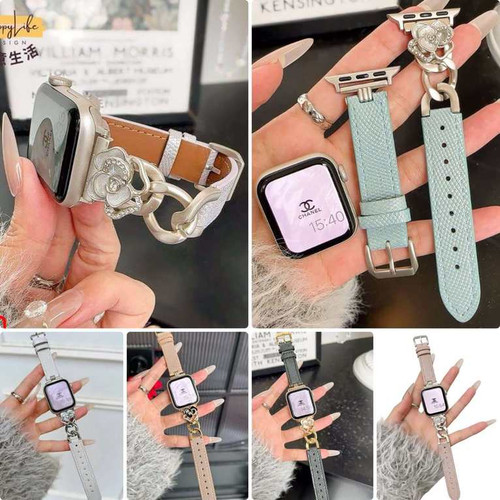 بند اپل واچ چرم و کارتیر Cartier گل شنل Channel (GN466)