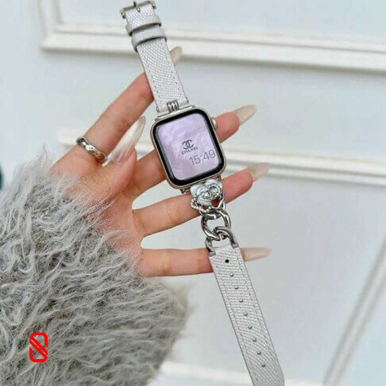 بند اپل واچ چرم و کارتیر Cartier گل شنل Channel (GN466)