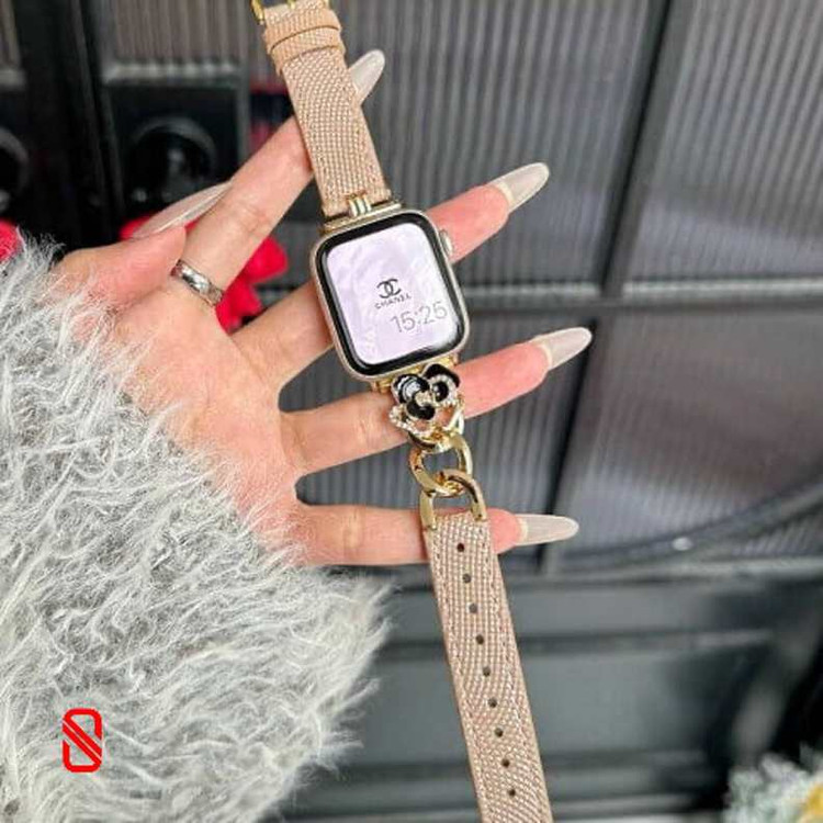 بند اپل واچ چرم و کارتیر Cartier گل شنل Channel (GN466)