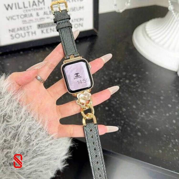 بند اپل واچ چرم و کارتیر Cartier گل شنل Channel (GN466)