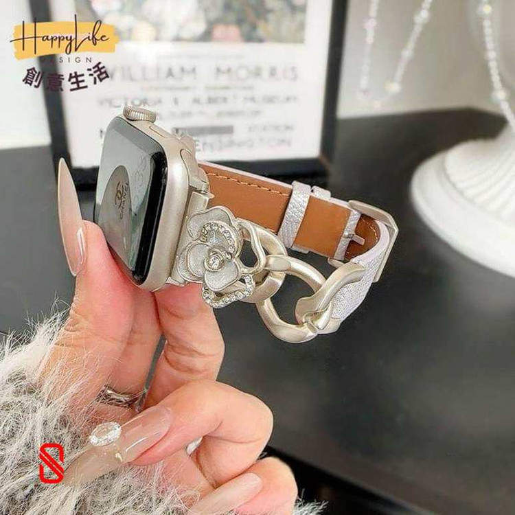 بند اپل واچ چرم و کارتیر Cartier گل شنل Channel (GN466)