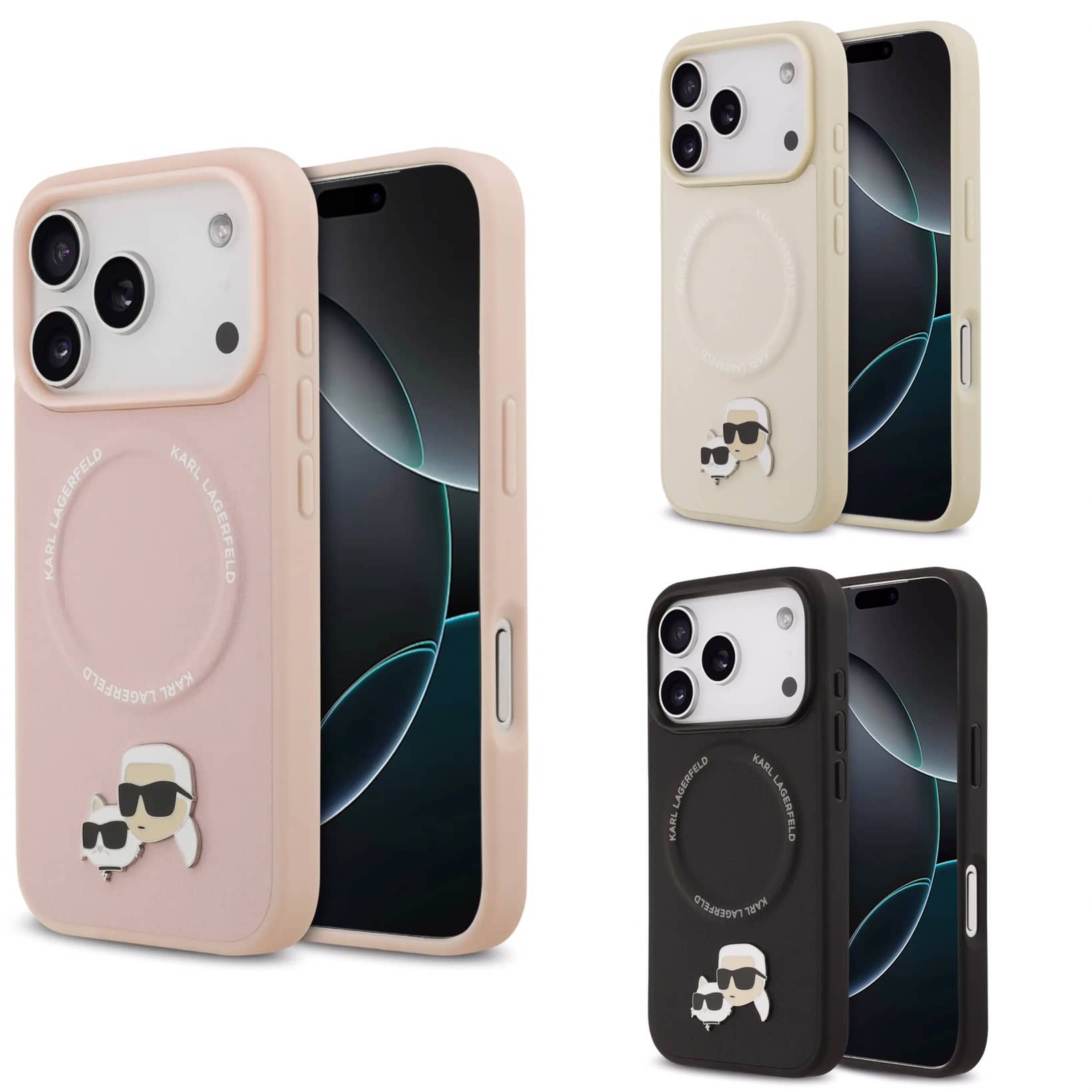 قاب کارل لاگرفلد Karl Lagerfeld در کنار گربه با مگ سیف Iphone سری 17 (GN468)
