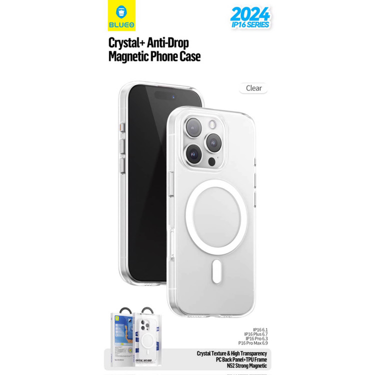 قاب بلو کریستالی با مگ سیف Blueo Crystal Drop Resistance Magsafe Case Iphone (GN478)