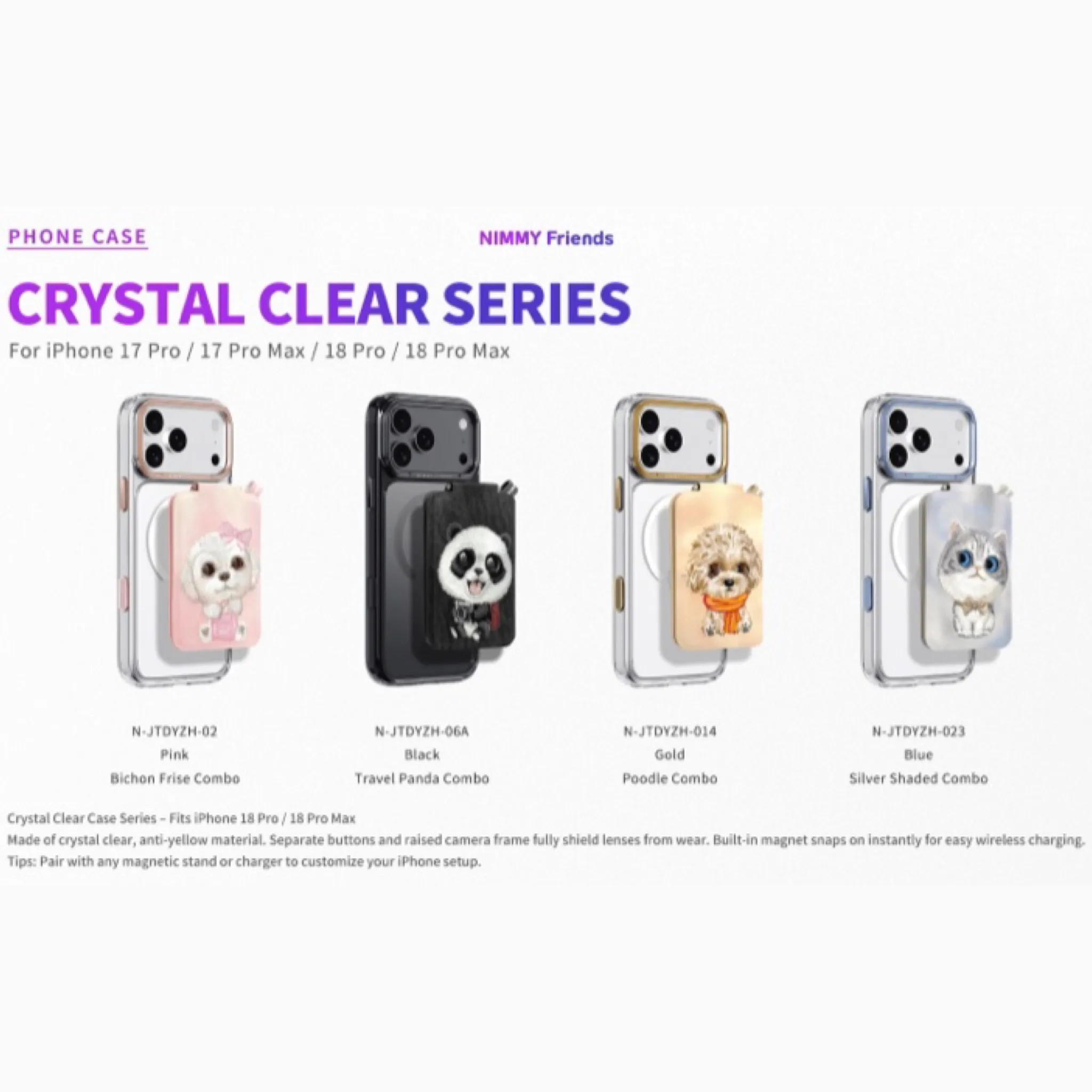 ست قاب شفاف و استند جاکارتی دار Big Eye Cute Pet نیمی Nimmy Magnetic Crystal Clear آیفون سری 18 (GN520)