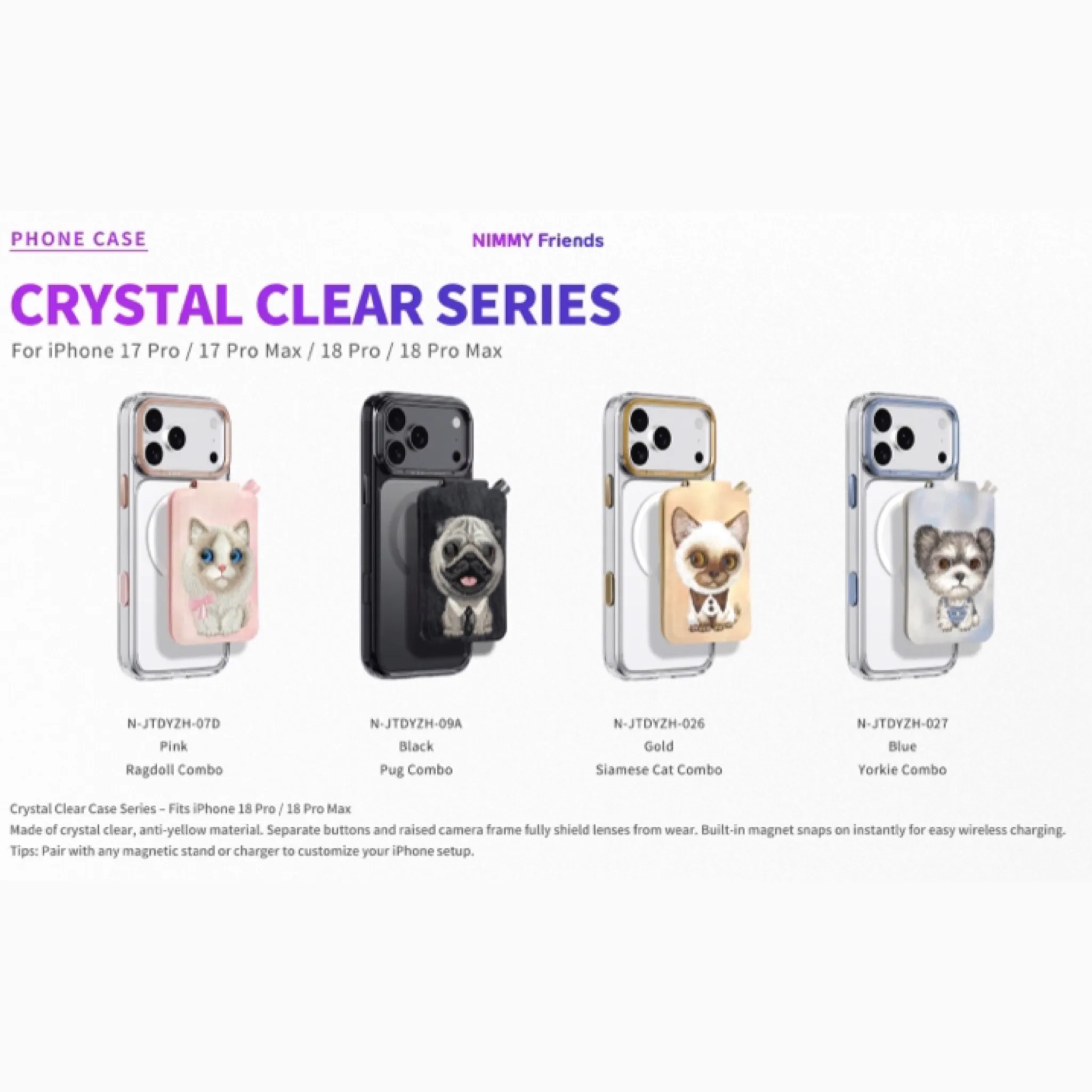 ست قاب شفاف و استند مگنتی Big Eye Cute Pets Series نیمی Nimmy Magnetic Crystal Clear آیفون سری 17 & 18 (GN539)