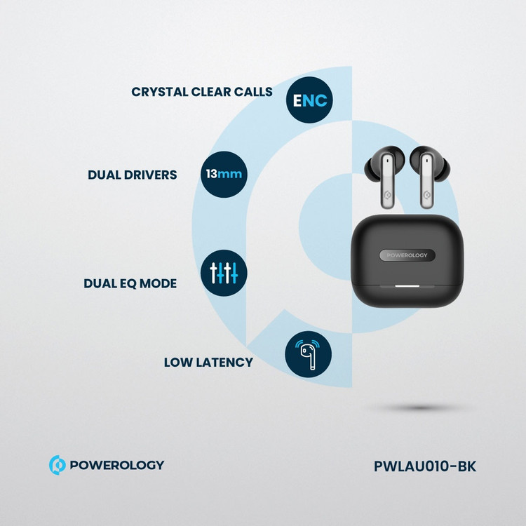 ایرباد پاورولوژی Powerology 6-Mic Hybrid ANC + ENC True Wireless Buds (GN571)