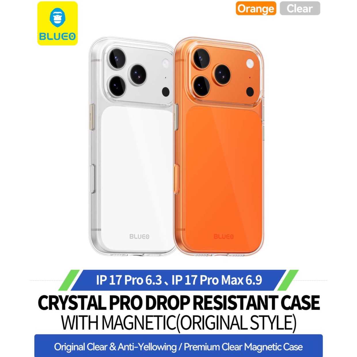قاب بلو کریستالی  Blueo Crystal Clear Pro Drop Resistant Case With Magnetic (Original Style) Iphone (GN698)