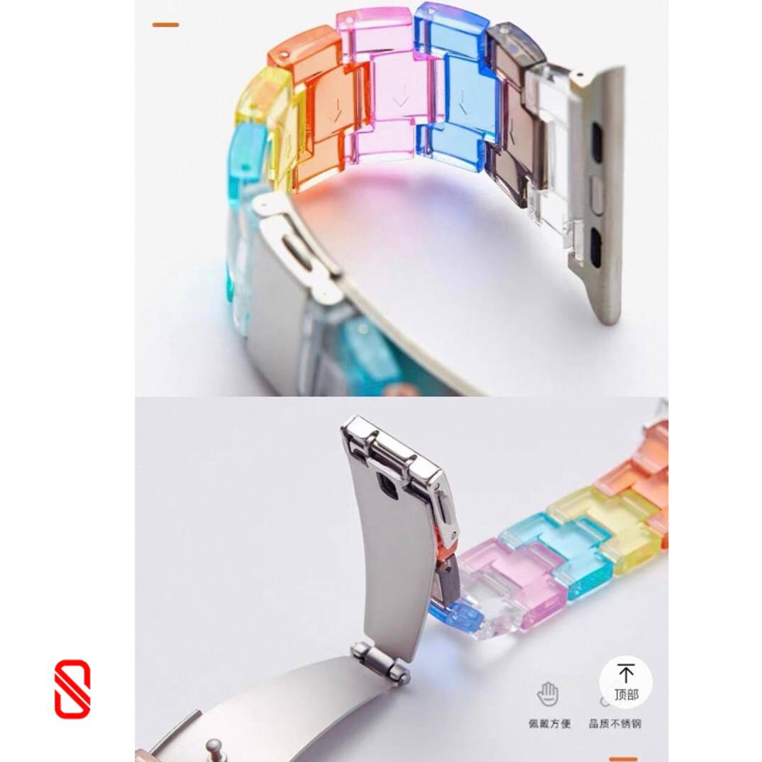 بند اپل واچ رزین شفاف رنگین کمان (GN756)