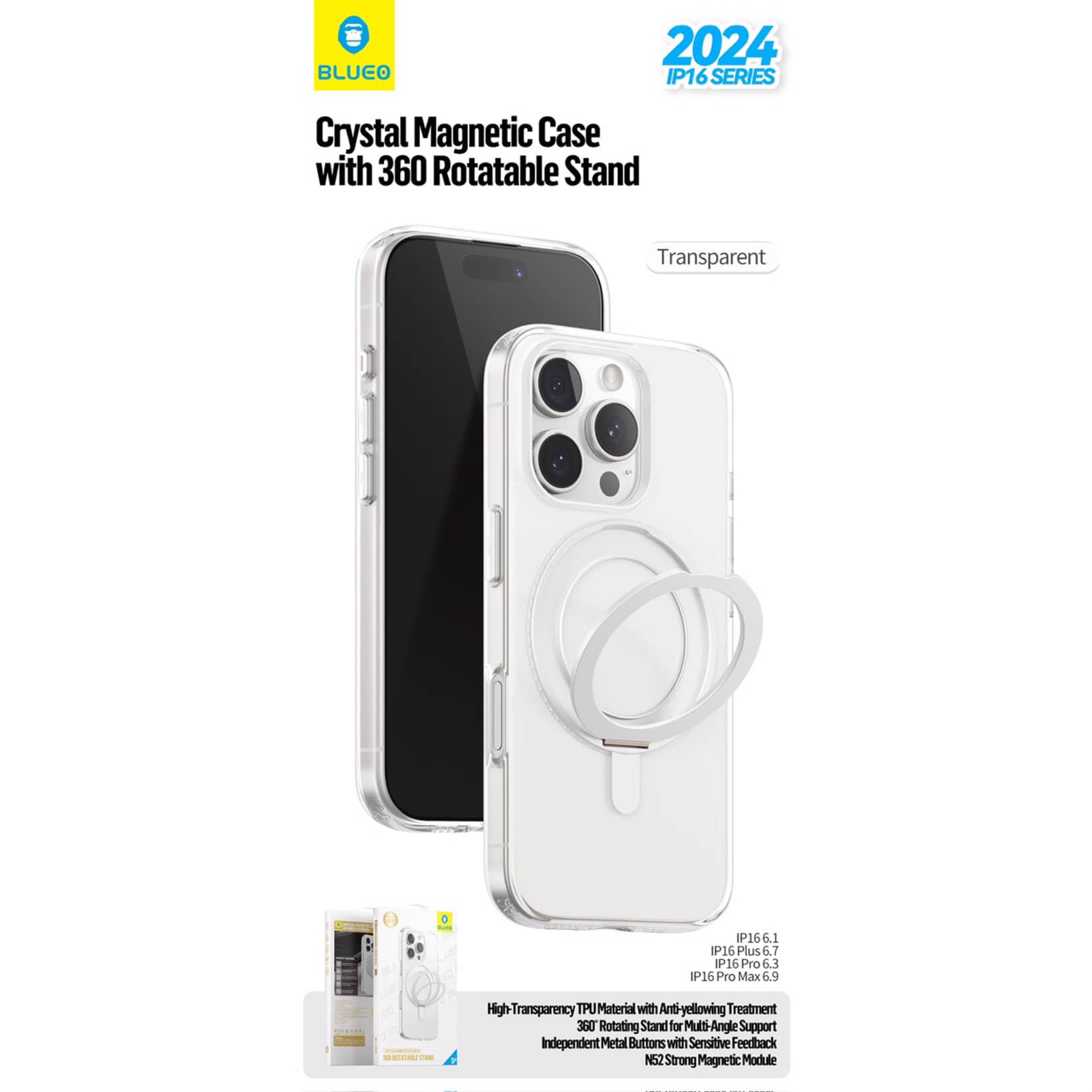 قاب بلو کریستالی استند شونده با چرخش 360 درجه با مگ سیف Blueo Crystal Magsafe Case With Rotatable Stand 360 Iphone (GN762)