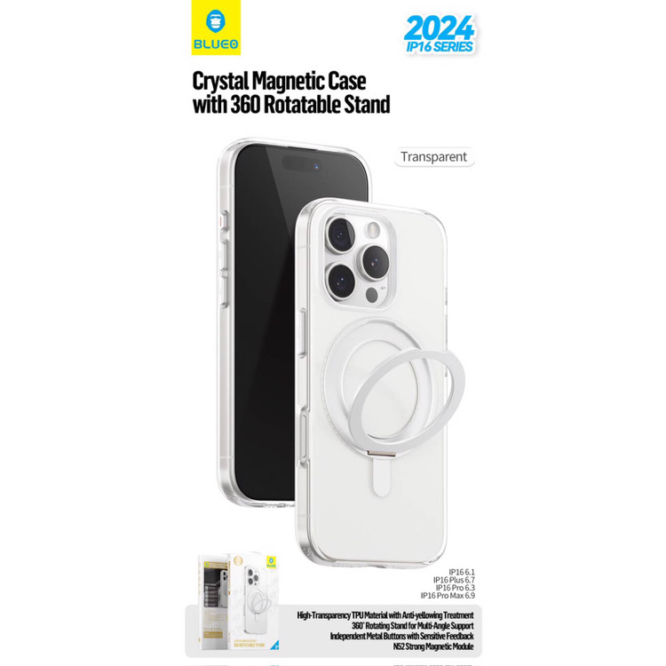 قاب بلو کریستالی استند شونده با چرخش 360 درجه با مگ سیف Blueo Crystal Magsafe Case With Rotatable Stand 360 Iphone (GN762)