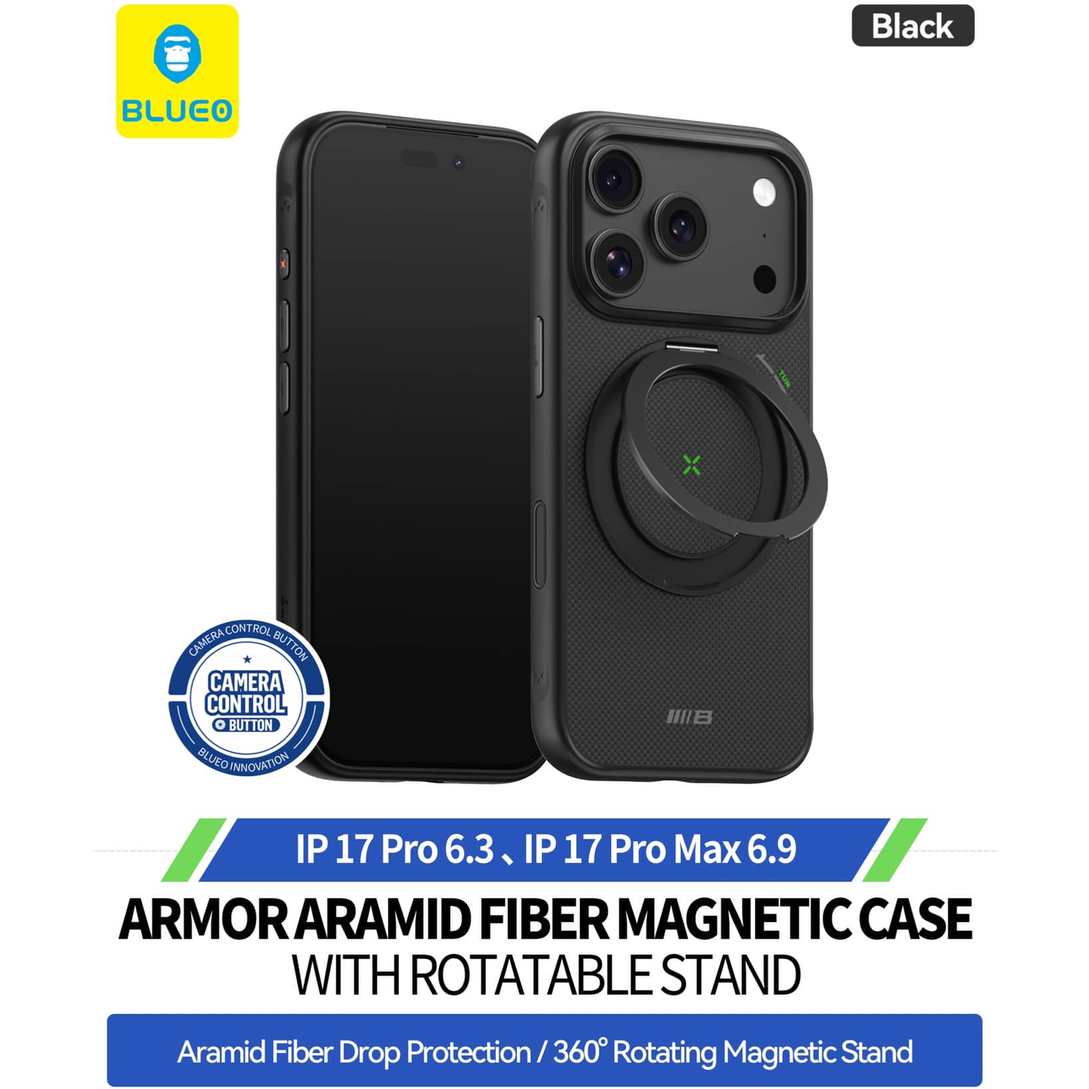 قاب Blueo بلو قابل چرخش360 درجه با مگ سیف Armor Aramid Fiber Magnetic Case With Rotatable Stand 360° آیفون (GN768)