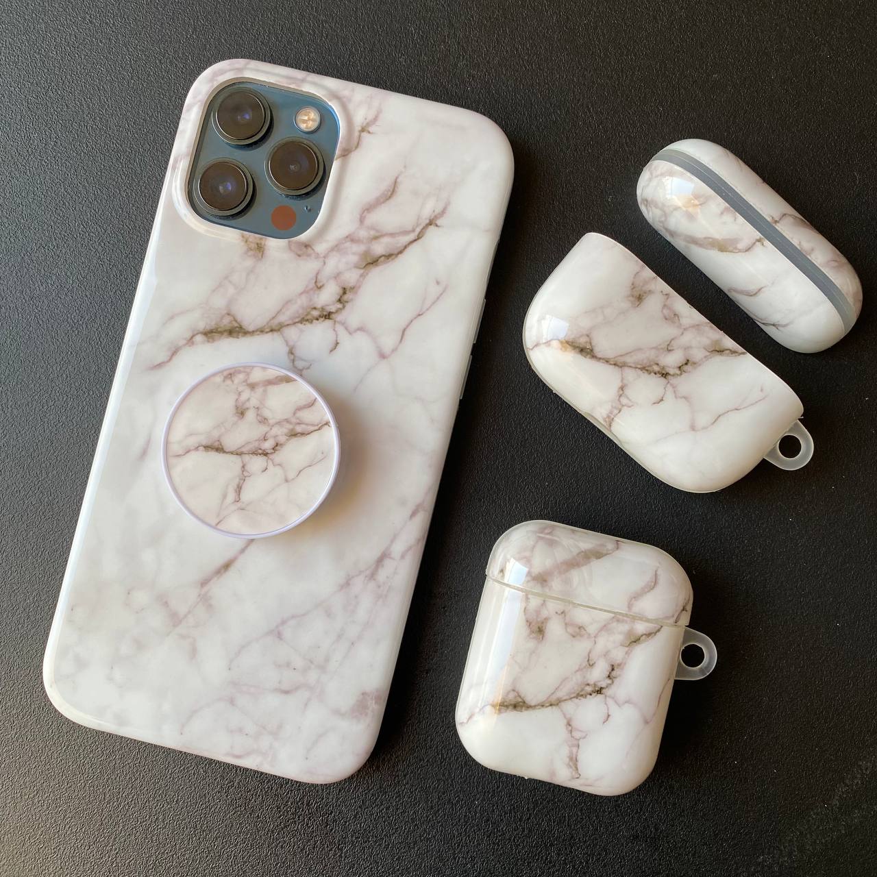 قاب سنگی سفید به همراه پاپ سوکت iphone (GN825)