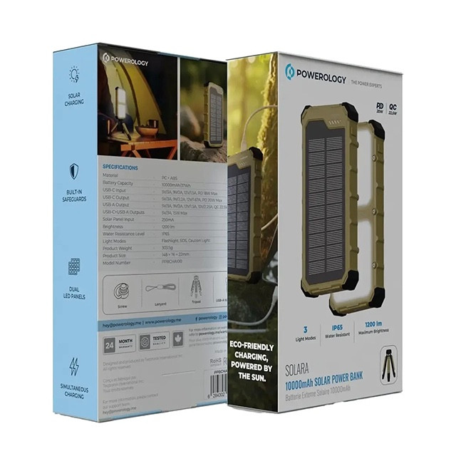 پاور بانک پاورولوژی Powerology Solara 10000mAh Solar Power Bank (GN1043)