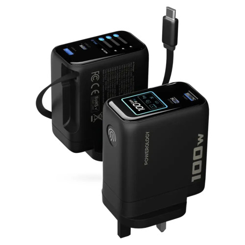 آداپتور پاورولوژی Powerology 100W Al TFT Adapter Retractable Type-C Cable (GN1115)