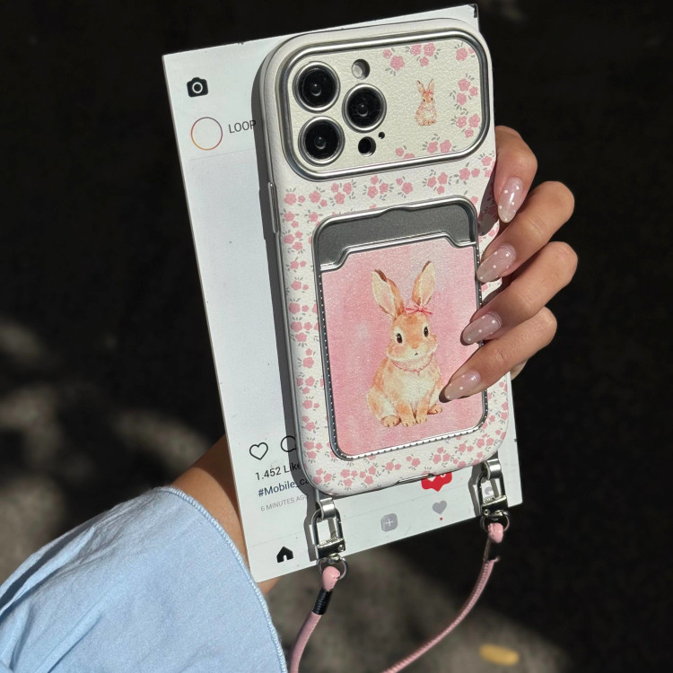 قاب گوشی کلاسیکارد خرگوش صورتی گلدار به همراه آویز (Classicard Bunny Floral Pinky) (LP252)