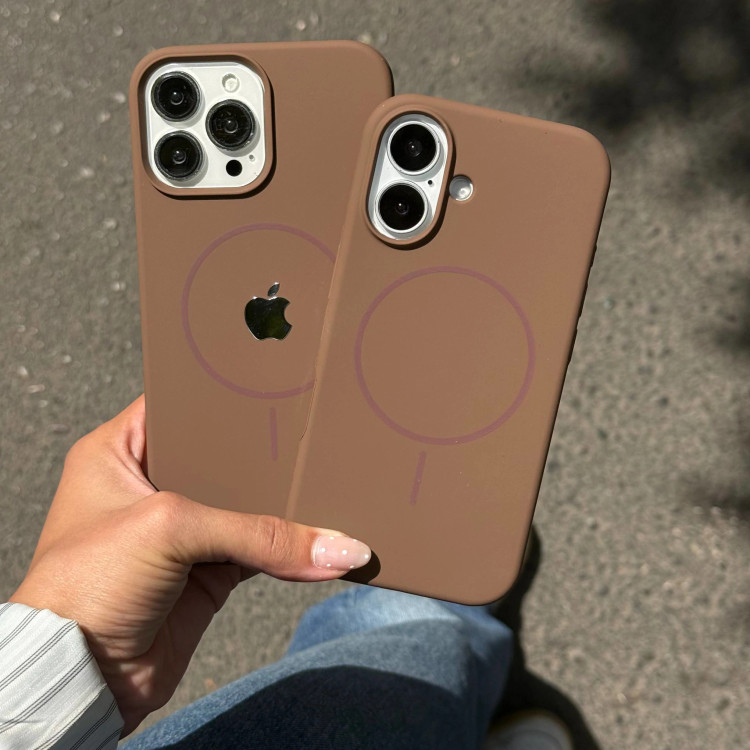قاب گوشی سیلیکن مگسیف قهوه ای قابل سفارش با لوگو اپل(Silicone Magsafe Brown) (LP291)