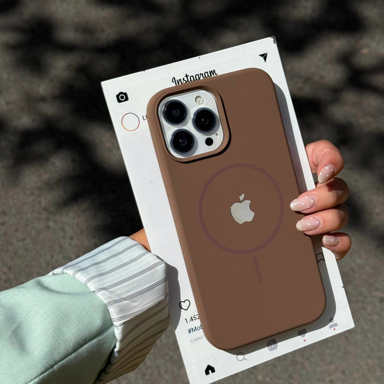 قاب گوشی سیلیکن مگسیف قهوه ای قابل سفارش با لوگو اپل(Silicone Magsafe Brown) (LP291)