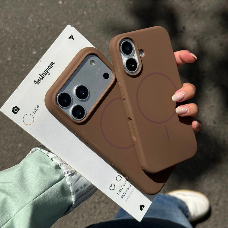 قاب گوشی سیلیکن مگسیف قهوه ای قابل سفارش با لوگو اپل(Silicone Magsafe Brown) (LP291)