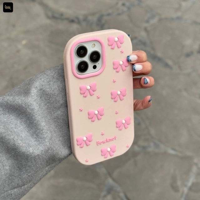 قاب گوشی پاپیون سیلیکن (Doll Case Bowtie Pink Silicone) (LP305)