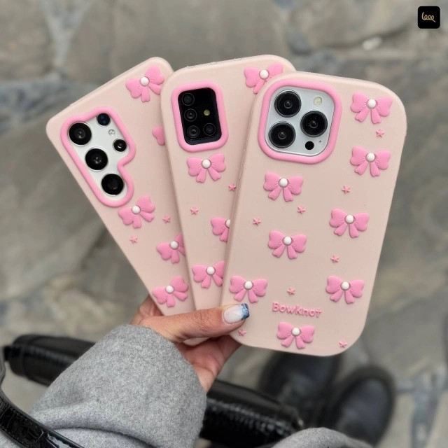 قاب گوشی پاپیون سیلیکن (Doll Case Bowtie Pink Silicone) (LP305)