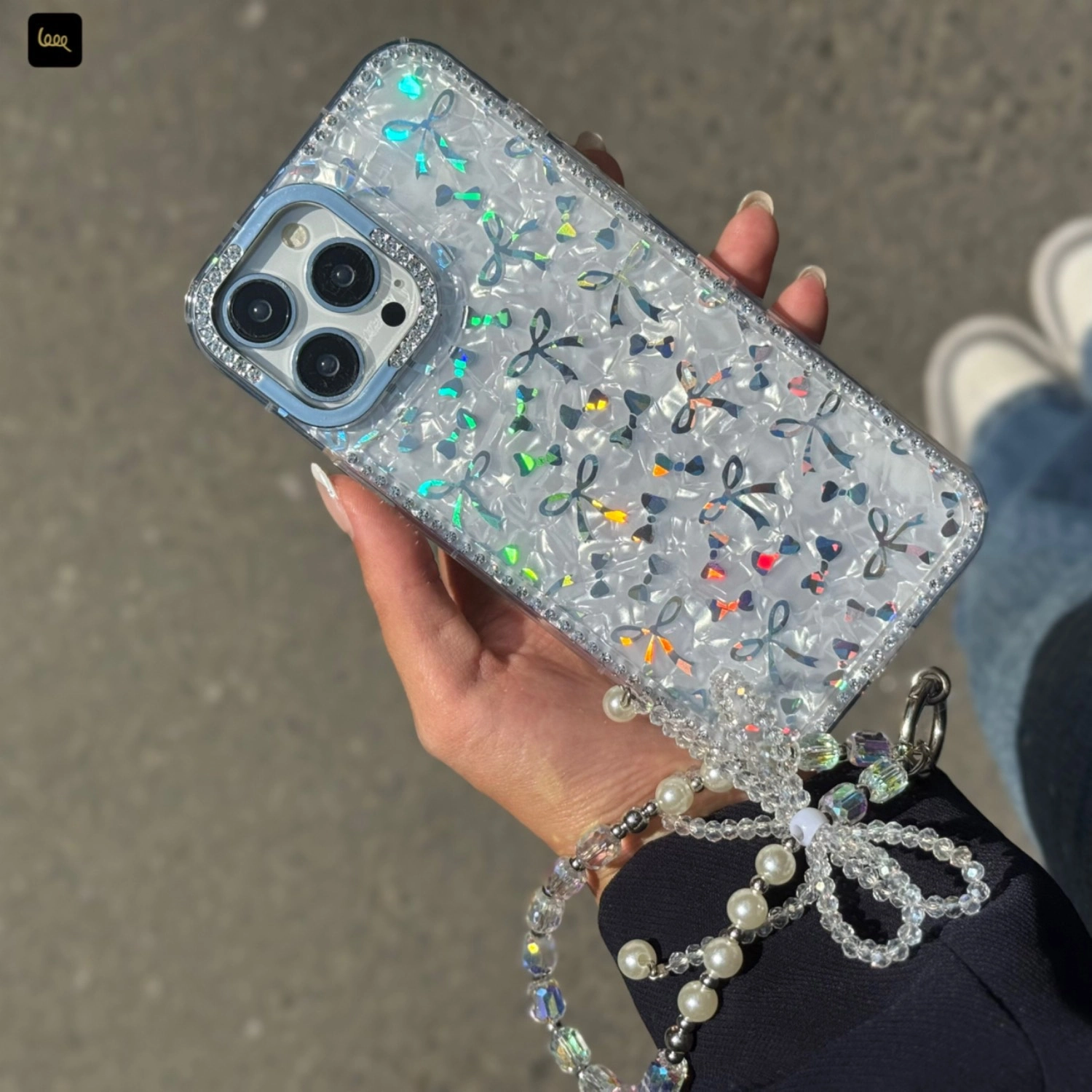 قاب گوشی یخی پاپیونی هلوگرام به همراه آویز(Icy Bowtie Holo) (LP498)