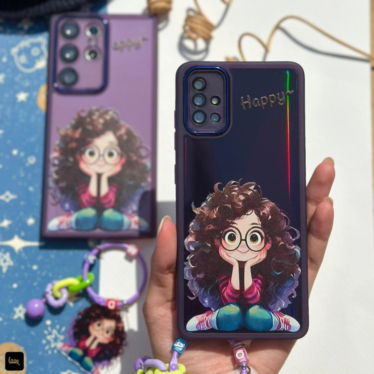 قاب گوشی دختر مو فرفری بنفش آیفون - سامسونگ - شیائومی(Cute Girl Purple) (LP505)