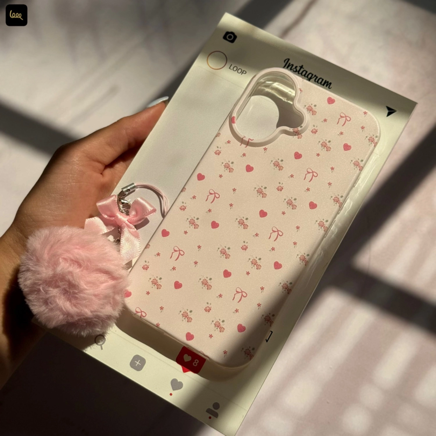 قاب گوشی پاپیون گلدار رومانتیک به همراه آویز پام پام(Ribbon Floral Romantic) (LP507)