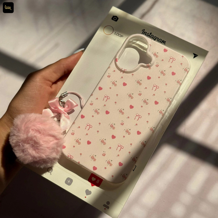 قاب گوشی پاپیون گلدار رومانتیک به همراه آویز پام پام(Ribbon Floral Romantic) (LP507)