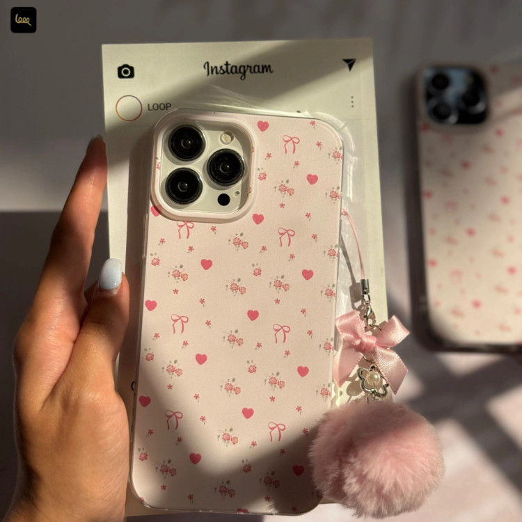 قاب گوشی پاپیون گلدار رومانتیک به همراه آویز پام پام(Ribbon Floral Romantic) (LP507)
