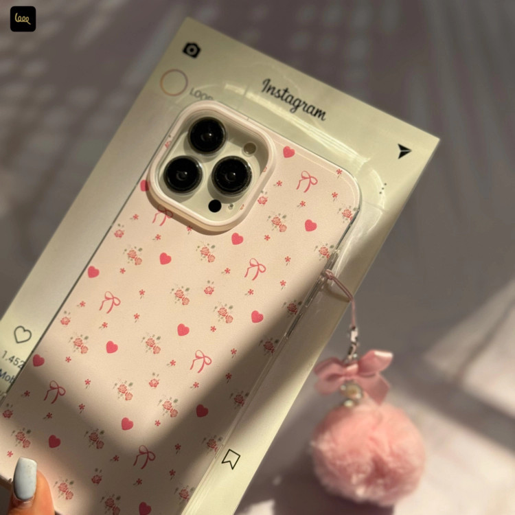 قاب گوشی پاپیون گلدار رومانتیک به همراه آویز پام پام(Ribbon Floral Romantic) (LP507)