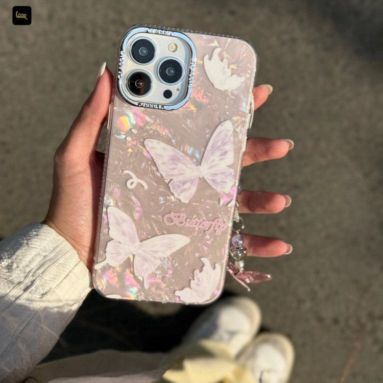 قاب گوشی پروانه ای یخی صورتی آیفون(همراه بند) - سامسونگ - شیائومی(Icy Butterfly Pinky) (LP520)